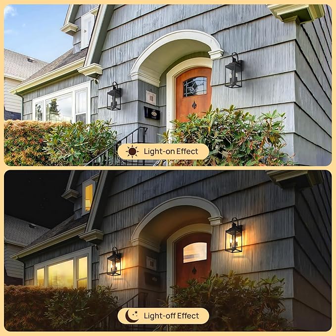 18.9" Black Outdoor Wall Sconce, 2-Light Industrial Porch Light with Clear Glass, Weather-Resistant Farmhouse Lighting Fixture for Porch, Patio,Garage Modern Wall Mount Exterior Lamp (1 Pack)