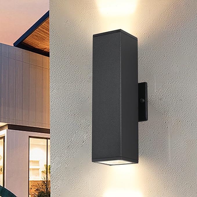 Outdoor Wall Lights,14 Inches Black Outdoor Sconce Lights,Up and Down Modern Porch Lights Wall Mount,3000K Warm White Outside Light Fixtures for House,Front Door,Patio Include 2 * 7W Gu10 Bulb