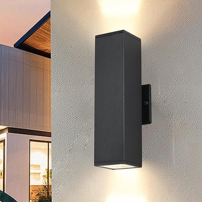 Outdoor Wall Lights,14 Inches Black Outdoor Sconce Lights,Up and Down Modern Porch Lights Wall Mount,3000K Warm White Outside Light Fixtures for House,Front Door,Patio Include 2 * 7W Gu10 Bulb
