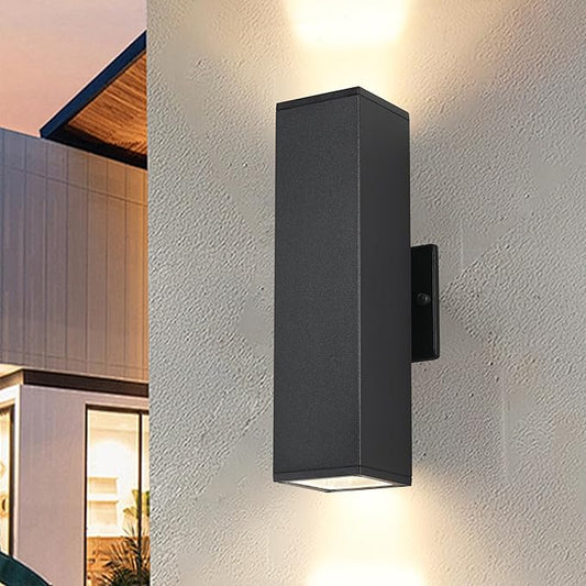 Outdoor Wall Lights,14 Inches Black Outdoor Sconce Lights,Up and Down Modern Porch Lights Wall Mount,3000K Warm White Outside Light Fixtures for House,Front Door,Patio Include 2 * 7W Gu10 Bulb