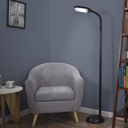 Floor Lamp - Full Spectrum Natural Sunlight Lamp with Bendable Neck - Reading, Craft, Studying, and Esthetician Light by Lavish Home (Black)