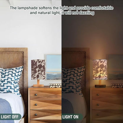 Bedside Lamp Cow Horse Print Brown Spots Table Lamp for Bedroom LED Nightstand Lamp Shade USB Ports Wood Base for Living Room Dorm Office