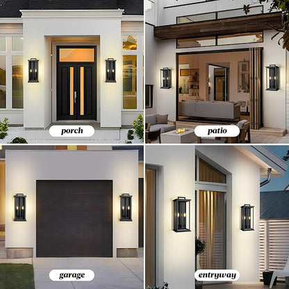 Extra Large Outdoor Wall Lights Modern Outdoor Garage Lighting Fixture,Exterior Porch Front Door Light,Waterproof Outside House Lights Wall Mount with 2 * E12 Sockets & Thick Glass Shades