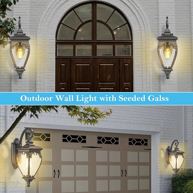 Large Outdoor Wall Lights Exterior Lighting Fixtures, 24.6 Inch Waterproof Large Outdoor Lanterns for Porch Light Fixture, Black Exterior Sconce Light for Outside House Patio Garage