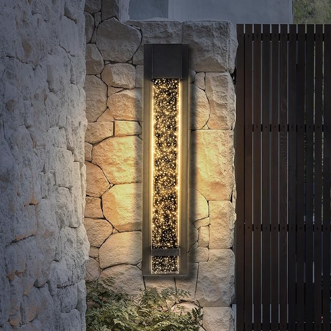 ASD LED 24" Bubble Glass Wall Light Fixture, Outdoor & Indoor Seeded Sconce | 3CCT, Waterproof, Dimmable, ETL Listed | 20W 600LM 3000-5000K 100-277V | Exterior Lantern, Porch Lighting | Black