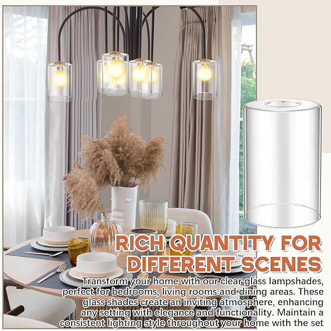 6 Pcs Clear Glossy Glass Shade Replacements for Pendant Light Fixtures Glass Lamp Shade Cover, 1-5/8 Inch Fitter E26 Base, 4"w x 6"h, Replacement Lamp Globe for Chandelier Wall Sconce