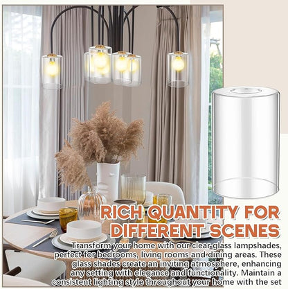 6 Pcs Clear Glossy Glass Shade Replacements for Pendant Light Fixtures Glass Lamp Shade Cover, 1-5/8 Inch Fitter E26 Base, 4"w x 6"h, Replacement Lamp Globe for Chandelier Wall Sconce