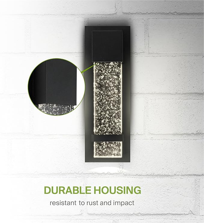 ASD LED 13" Bubble Glass Wall Light Fixture, Outdoor & Indoor Seeded Sconce | 3CCT, Waterproof, Dimmable, ETL Listed | 12W 500LM 3000-5000K 120V | Exterior Lantern, Porch Lighting | Black, 2 Pack