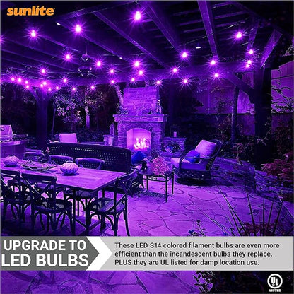 Sunlite LED S14 String Light Bulb, 2 Watts (25W Equivalent), Medium E26 Base, Party Decoration, Holiday Lighting, Transparent, Dimmable, UL Listed, Purple, 6 Count