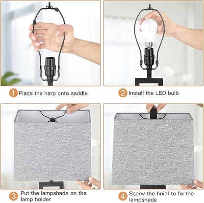 Touch Control Table Lamps Set of 2, Modern Bedside Lamps with USB A+C Ports & AC Outlet, 3 Way Dimmable Contemporary Nightstand Lamps for Bedroom Living Room Gray(LED Bulb Included)