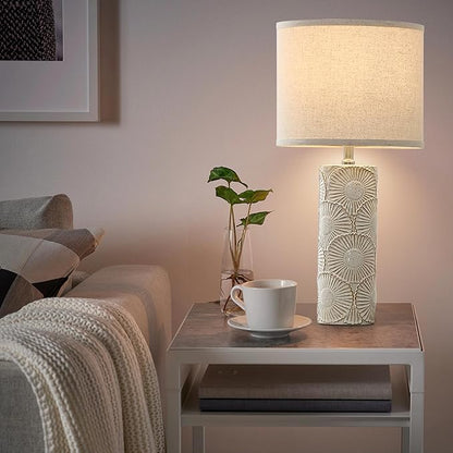 25.25" Tall White Lamps Set of 2 with Floral Design, Farmhouse White Ceramic Lamps Set of 2 for Bedroom, Living Room, Beige Table Lamps for Nightstands, Console Table