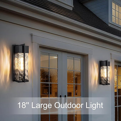 18IN Modern Exterior Lighting Fixtures(T300 Bulb Included), Dusk to Dawn Outdoor Lighting Waterproof Rippled Glass Wall Sconces, Open Bottom Outside Lights for House, Porch, Garage