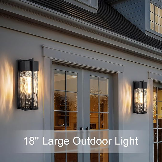 18IN Modern Exterior Lighting Fixtures(T300 Bulb Included), Dusk to Dawn Outdoor Lighting Waterproof Rippled Glass Wall Sconces, Open Bottom Outside Lights for House, Porch, Garage