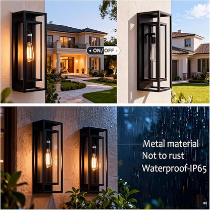 1 Pack 18 inches Outdoor Wall Lantern Light Fixture, Large Black Exterior Waterproof Wall Sconce, Anti-Rust Mount Porch Light with Clear Glass,E26 Socket