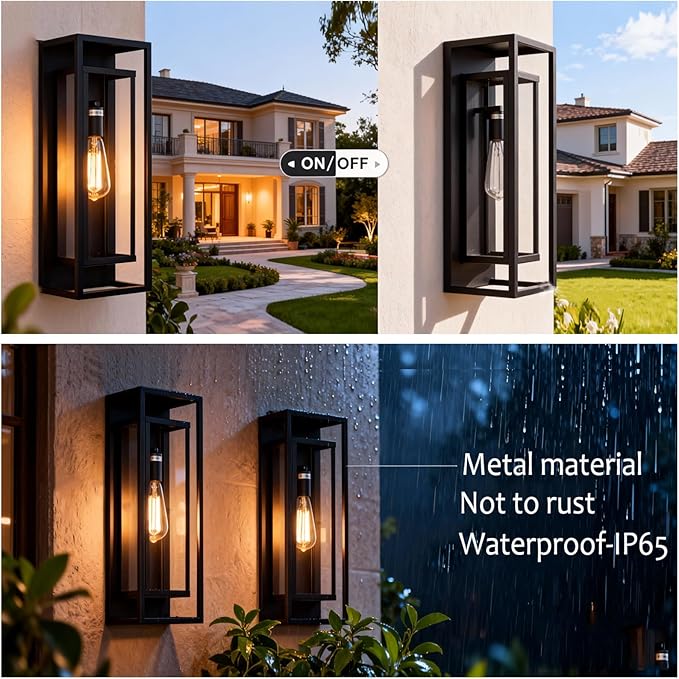 8Pack 18inch Outdoor Wall Light Fixtures,Exterior Waterproof Lanterns,Porch Sconces Wall Mounted Lighting with E26 Sockets & Glass Shades,Modern Matte Black Wall Lamps for Patio Front Door Entryway