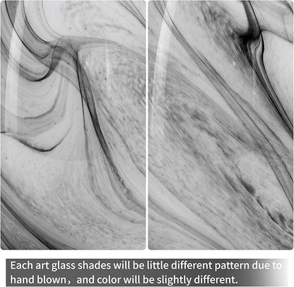 GO&SO 3 Pack Smoke-Gray Gradient Glass Lamp Shades,7.8"H Oval Pendant Light Art Fixture, 1.57" Fitter, E26 Base, Hand-blown Marble Hanging Light Shades, Dining Room, Hallway & Track Pendant Lights