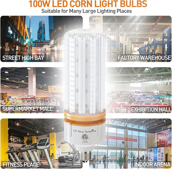 1000W Equivalent Led Corn Light Bulbs,100W Led Corn Bulb 15000 Lumen, 5000k Daylight White lamp, E26/E39 Medium Mogul Base, Large Area Lights for Outdoor Indoor Garage Warehouse High Bay Lighting