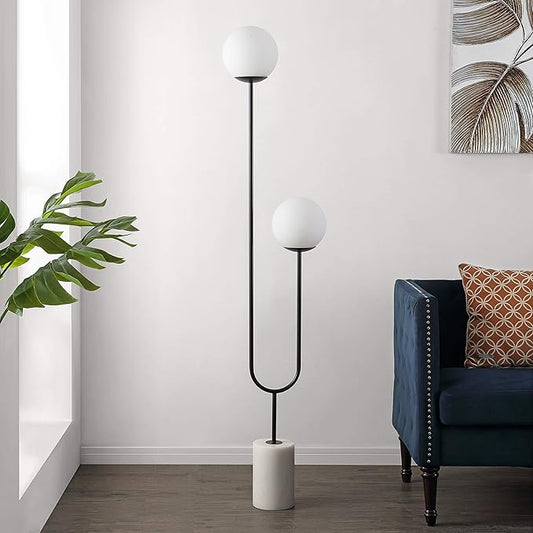 SAFAVIEH Lighting Collection Leif Modern Orb 68-inch 2-Light Black Iron/Marble Floor Lamp (LED Bulb Included)
