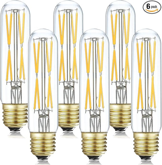 T10 Led Bulb,Dimmable 8W Led Tubular Bulbs, 75-100 Watt Incandescent Bulb Equivalent, 3000K Soft White, Clear Glass, E26 Base Lamp Bulb, for Cabinet Display Cabinet etc,6 Pack. (Soft White)