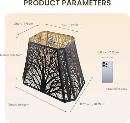 ALUCSET Bell Lamp shade, Large Metal Lampshade(Spider Fitter) Square Cut Corner, (7+9)" Top x (10.25+16)" Bottom x 12.25" High,Etched Forest Lamp Shades Replacements for Table Lamps and Floor Lamps