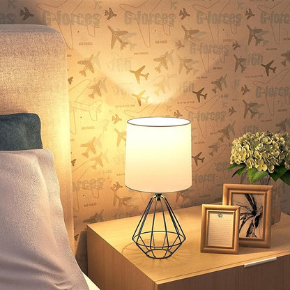 GGOYING Set of 2 Bedside Table Lamp, Black Metal Modern Lamp with White Fabric Shade, Simple Side Lamp for Living Room,Bedroom,Home,Office Working