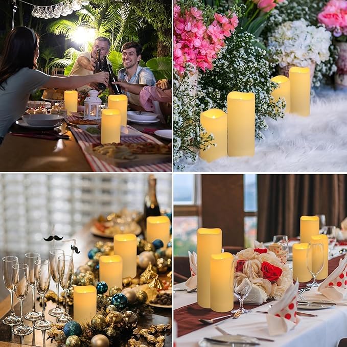 Set of 24 Waterproof Outdoor Flameless Candles, LED Candles with 4 Remote and Timer,(H 4" 5" 6" x D 2.2"),for Halloween Wedding Festiv
