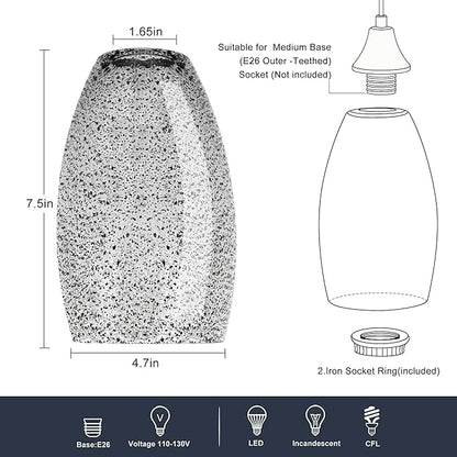 Black Seeded Art Glass Pendant Lamp Shade 4.72" Glass chandeliers Cover Mini Oval Light Shade Replacement Shade Only Light Fixtures for Kitchen Island pendant light 1-Pack