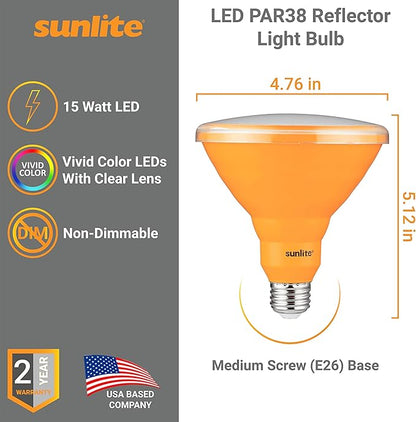 Sunlite 81479 LED PAR38 Colored Recessed Light Bulb, 15 watt (75W Equivalent), Medium (E26) Base, Floodlight, ETL Listed, Amber, 1 Pack