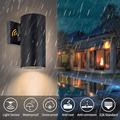 Dusk to Dawn Sensor Outdoor Wall Light, Exterior Lighting -ETL Listed, Aluminum Anti-Rust Waterproof Wall Mount Cylinder Design, 1-Direction Up or Down Light Fixture for Porch,Patio or Doorway