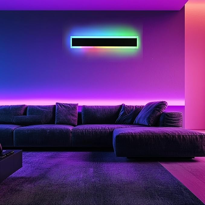 BONLICHT 1 Pack Long Outdoor RGB Wall Light Black Modern LED Exterior Wall Sconce 32In IP65 Waterproof Linear Exterior Wall Mount Lighting for House Porch Courtyard Garage (Remote Control Included)