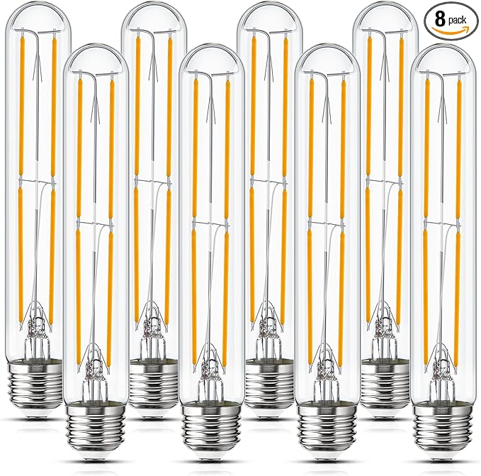 Tubular Light Bulb 7.3 Inch Dimmable T10 LED Bulb E26 6W 60 Watts Edison Bulbs 2700K Solf White,185mm Long for Wall Sconces, Pendant, Livingroom, 8-Pack
