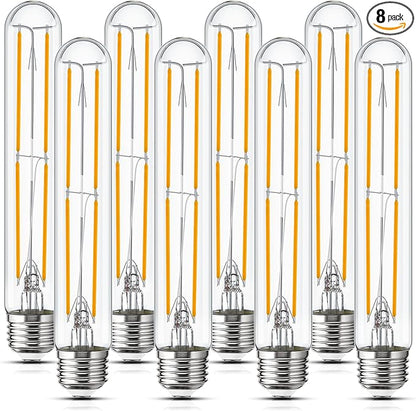 Tubular Light Bulb 7.3 Inch Dimmable T10 LED Bulb E26 6W 60 Watts Edison Bulbs 2700K Solf White,185mm Long for Wall Sconces, Pendant, Livingroom, 8-Pack