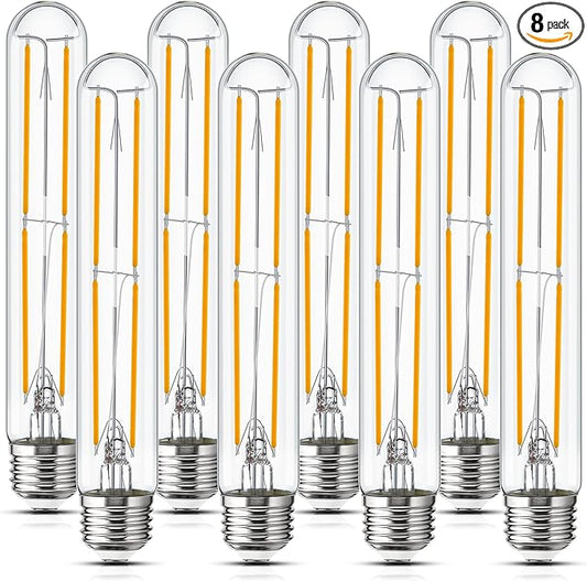 Tubular Light Bulb 7.3 Inch Dimmable T10 LED Bulb E26 6W 60 Watts Edison Bulbs 2700K Solf White,185mm Long for Wall Sconces, Pendant, Livingroom, 8-Pack