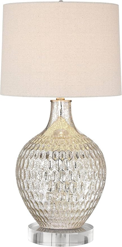 360 Lighting Waylon Modern Table Lamp with Clear Round Riser 29 1/2" Tall Mercury Glass Dimpled Textured Off White Drum Shade for Bedroom Living Room House Bedside Nightstand Office Family