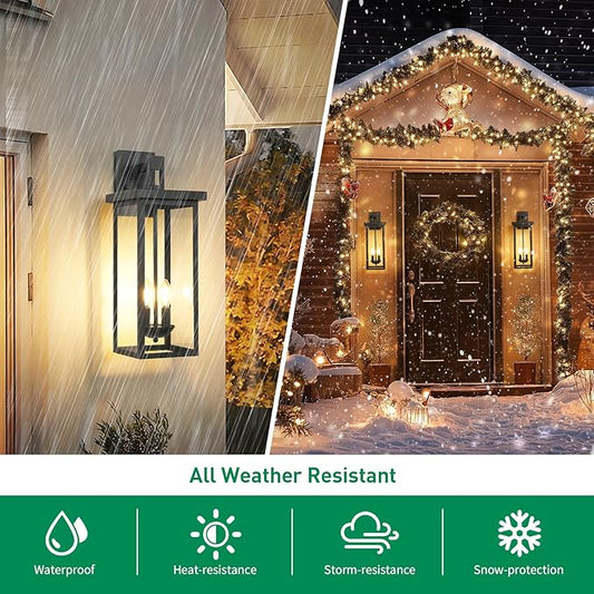 22 Inch Large Black Outdoor Wall Lights Exterior Lighting Fixtures,Outside Lights for House,Front Porch Light,Waterproof Outdoor Wall Sconce Light Carriage Exterior Lights,E12 Base*2