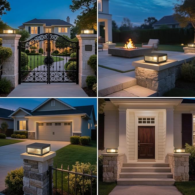 Outdoor Post Lights, 11.81" Column Pillar Light Hard Wired, Modern Fence Posts Lamp Waterproof 3000K Warm LED Lighting Lantern with E26 Bulb for Patio Driveway Garden Decoration