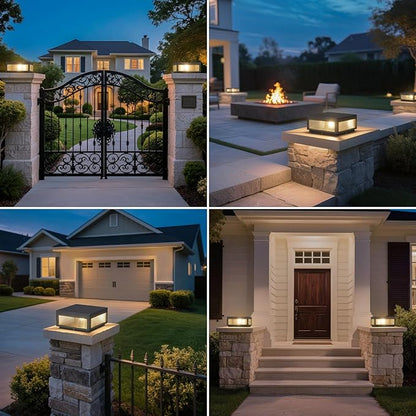 Outdoor Post Lights, 11.81" Column Pillar Light Hard Wired, Modern Fence Posts Lamp Waterproof 3000K Warm LED Lighting Lantern with E26 Bulb for Patio Driveway Garden Decoration