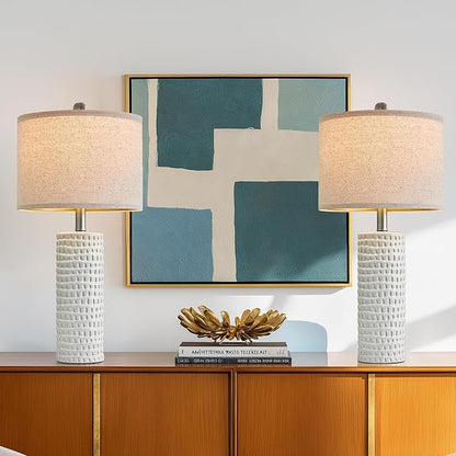 PORTRES 24" Modern Ceramic White Table Lamp Set of 2 for Bedroom Living Room Farmhouse Bedside Lamps Nightstand lamp Desk Lamp for End Table Home Decor
