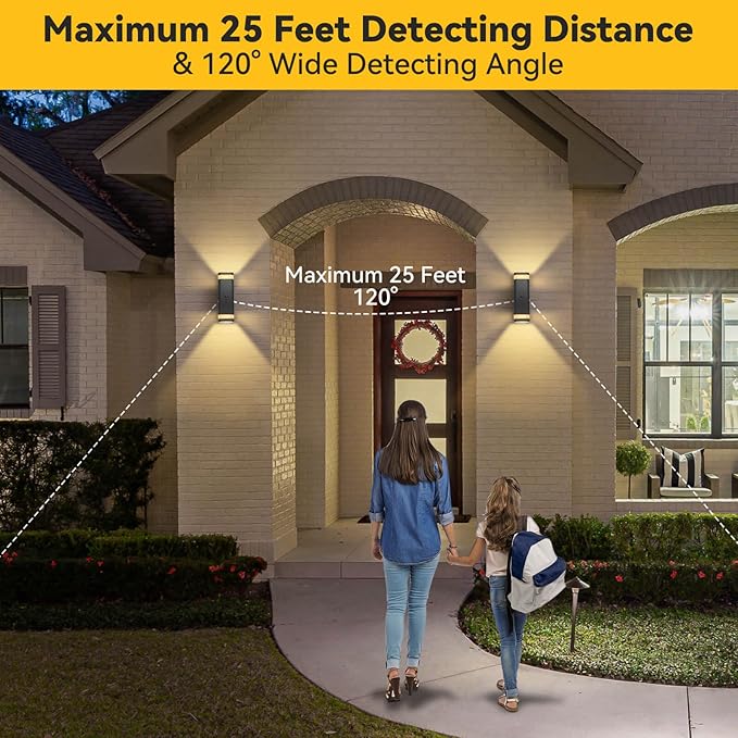 SHIMR Motion Sensor Outdoor Wall Lights 2 Pack, Modern Dusk to Dawn Up Down Sconce with 3 Modes, WaterprExterior Lighting Fixtures for Porch Garage Patio, 3000K LED Bulb Included, Black Finish