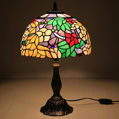 Tiffany Table Lamp for Living Room,Camellia Flower Stained Glass Lamp Shades for Bedside Nightstand Table LampsW/LED Bulb,12X12X19 Inch Tall Home Office Reading Dining Room Desk Lamps