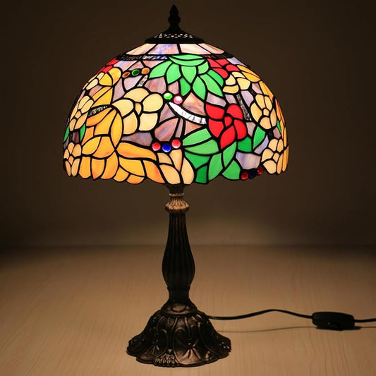 Tiffany Table Lamp for Living Room,Camellia Flower Stained Glass Lamp Shades for Bedside Nightstand Table LampsW/LED Bulb,12X12X19 Inch Tall Home Office Reading Dining Room Desk Lamps