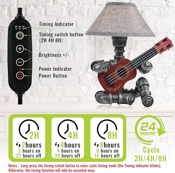 Music Guitar Table Lamp Art Decor Guitar Stuff Cool Gifts for Music Lovers Microphone Players for Men Steampunk Pipe Man Edison Bulb Lamps Retro Guitars Metal Pipe Industrial Robot Lights Silver Gray