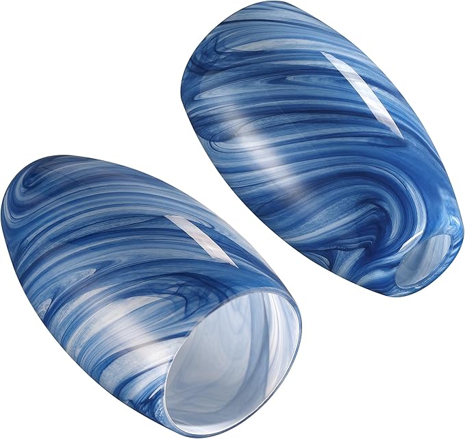 Glass Pendant Lamp Shade 4.72" Dark Blue Marble Art Glass Chandeliers Shade Mini Oval Light Shade Replacement Lamp Shade Only Light Fixtures for Kitchen Island 1-Pack