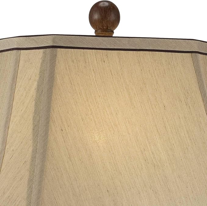 Regency Hill Traditional Style Table Lamp 28.5" Tall Carved Two Tone Brown Urn Shaped Ball Beige Fabric Rectangular Shade for Living Room Bedroom House Bedside Nightstand Home Office