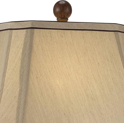Regency Hill Traditional Style Table Lamp 28.5" Tall Carved Two Tone Brown Urn Shaped Ball Beige Fabric Rectangular Shade for Living Room Bedroom House Bedside Nightstand Home Office