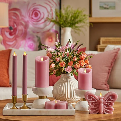 Luminara Blooming Mauve Garden Pillar Candles - Flameless Real-Flame Nature-Inspired Battery Operated LED Decor - Spring Summer Collection - 3" x 6.5"