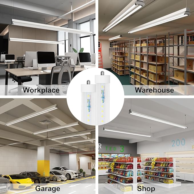 8ft T8 LED Bulbs 40W 80W Equivalent, 6000k Cool White 4000LM, FA8 Single Pin Tube Light, Dual-End Power Ballast Bypass, T8 T10 T12 Fluorescent Replacement, Clear Cover ETL Listed, 20-Pack