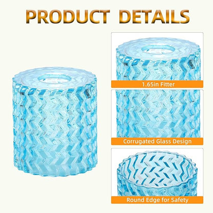 Blue Hammered Glass Lamp Shades with 1-5/8 inch Fitter 3 Packs, Blue Wave Cylinder Glass Shade Covers Replacement Globe for Pendant Light fixtures Vanity Lights Wall Sconces Chandelier