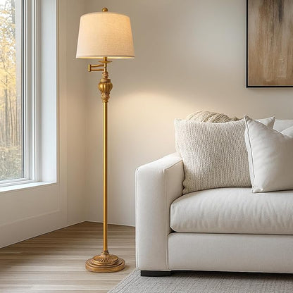61" Vintage Floor Lamp with 350° Adjustable Swing Arm, Gold Standing Lamp for Bedroom Living Room Nightstand Bedside Retro Farmhouse Mid Century Lamp Light Home Décor Office Gifts