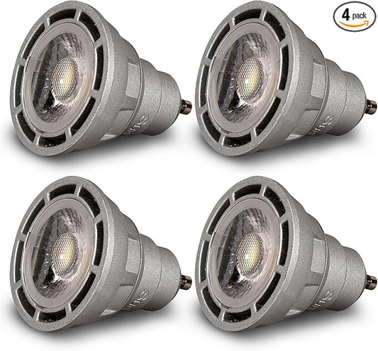 SunLight2® Premium Edition | GU10 LED Bulb 7W | 120V AC | 3000K to 1800K Dim to Warm | CRI 97+ | 60° Wide Beam MR16 Spotlight | Silver Finish | 4 Pack | Energy Efficient Flicker Free